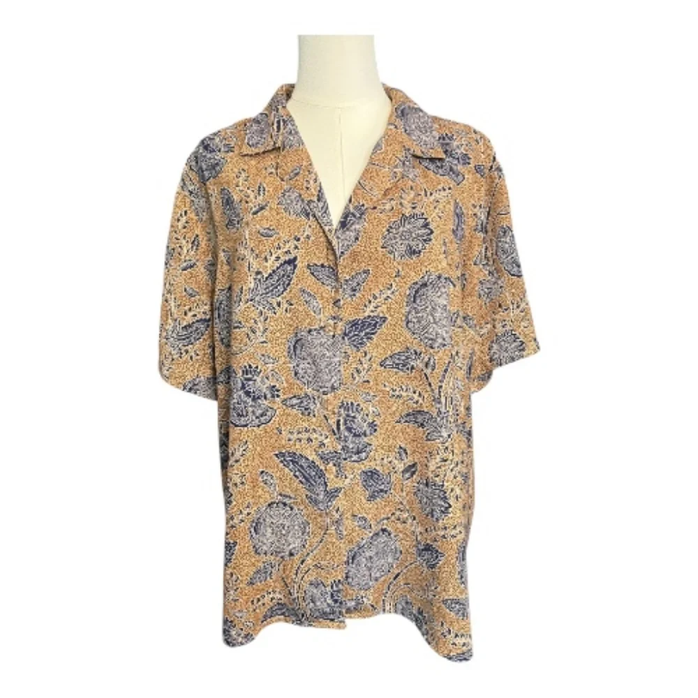 ๐บ SAG HARBOR WOMAN Navy & Brown Floral Button Up Shirt | Womenโs Sz 1X - Picture 1 of 7